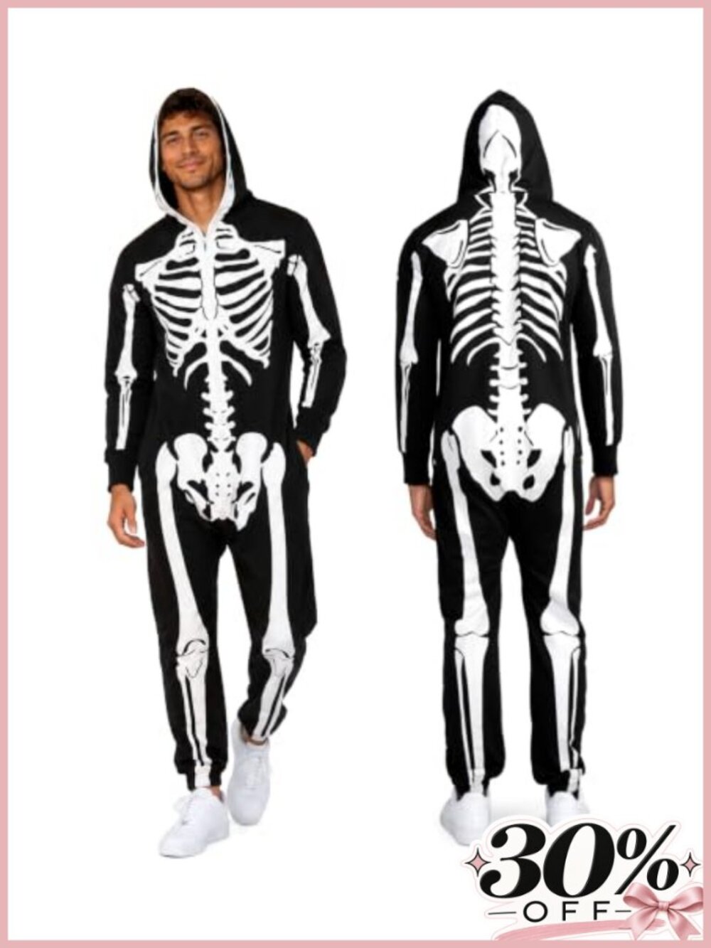 Men's Skeleton Hooded Jumpsuit Halloween Costume One-Piece